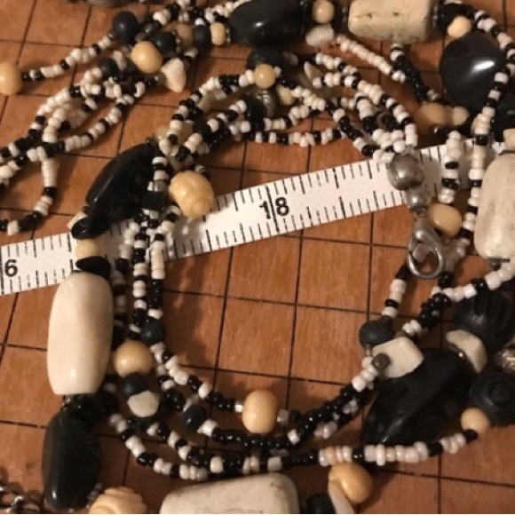 Black White Seed Beaded and Carved Beads Bohemian Necklace 18”L Adj Handmade EVC - Picture 8 of 10